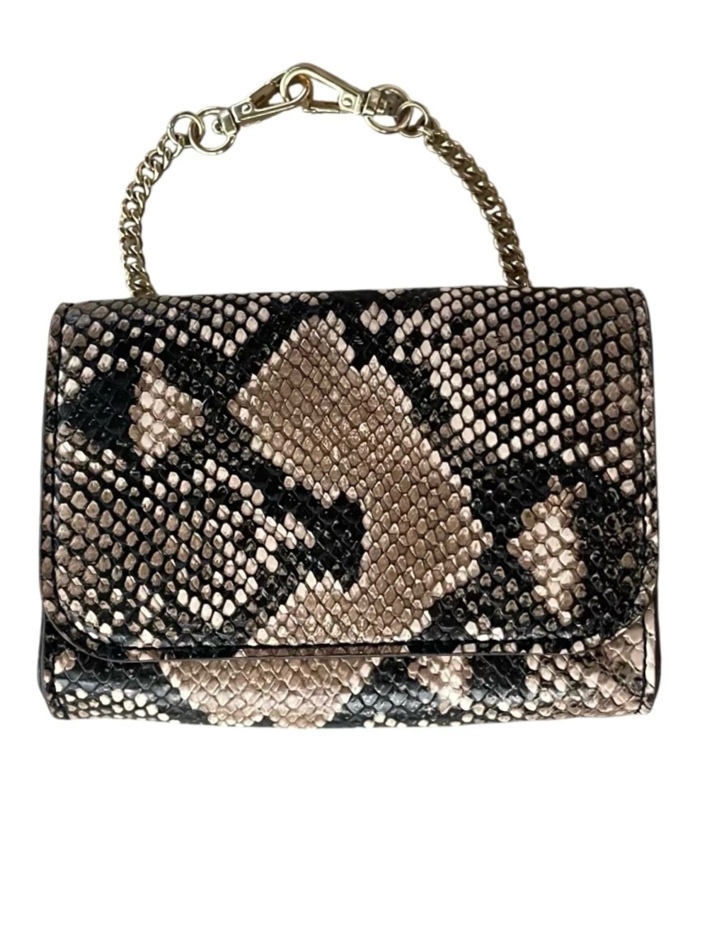Snake Print Mini Convertible Clutch Bag with Gold Chain Link Handle EUC/Like New